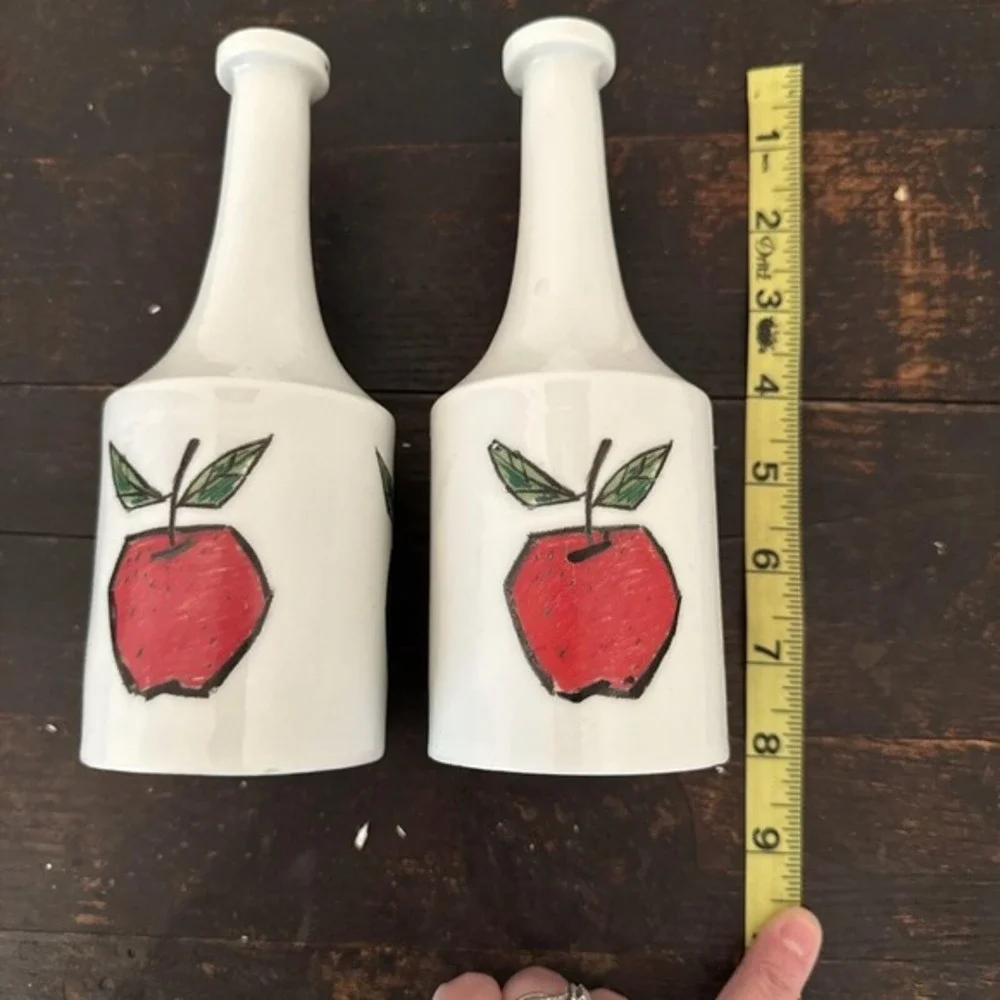 Long Neck Ceramic Oil and Vinegar Bottles‎ Made In Japan Fruit Art